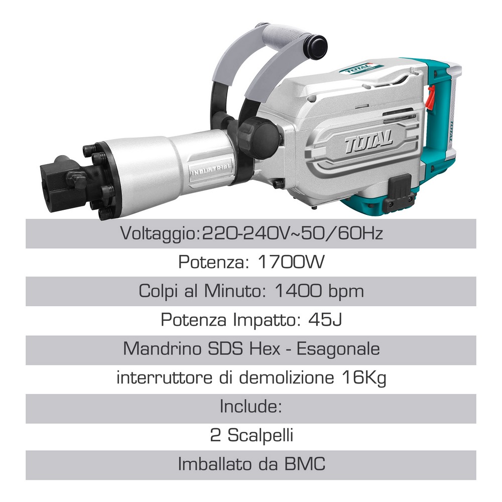 Martello Demolitore 1700W 50J - SDS Hex - immagine 7