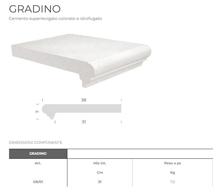 Gradino Superlevigato Idrofugato  Antigelivo Finitura Similmarmo - immagine 6