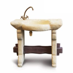 Lavabo antico in cemento con travetto marrone effetto legno