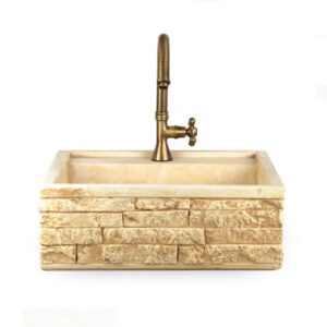 Lavello sospeso da muro 45×42 con predisposizione per rubinetto da appoggio.