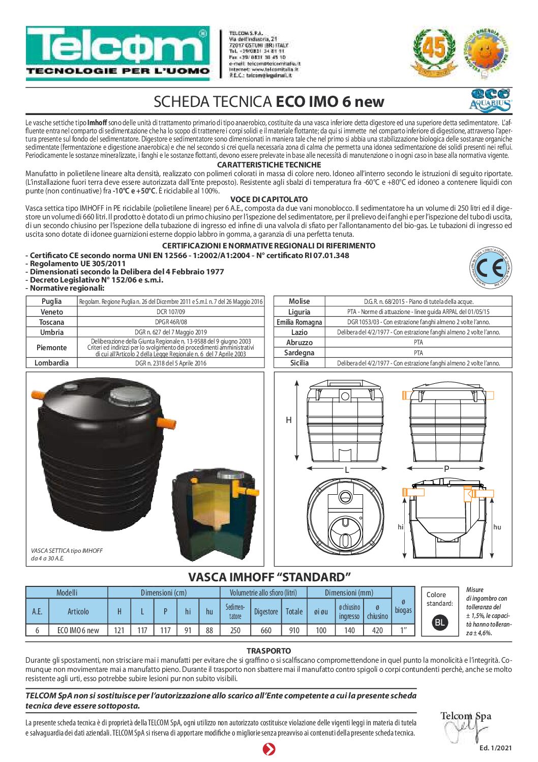 Fossa biologica eco IMHOFF 6 persone 910 litri da interro Telcom - immagine 3