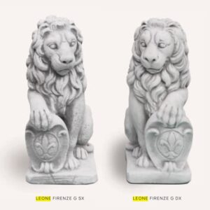 Statua Leone da esterno in cemento e granulato di marmo H55 “Coppia”