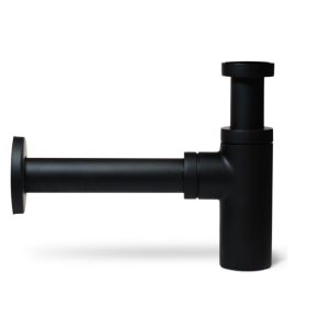 Sifone di scarico nero opaco in ottone per lavabi 1″1/4