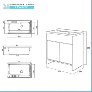 Mobile lavatoio in pvc effetto rovere 2 ante 80×50