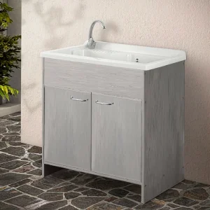 Mobile lavatoio in pvc effetto rovere 2 ante 80×50